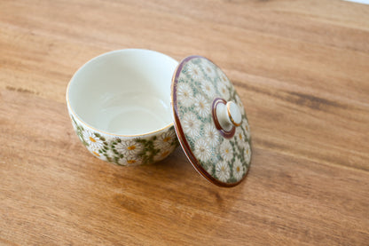 Flower Motif Porcelain Tea Cup with Lid